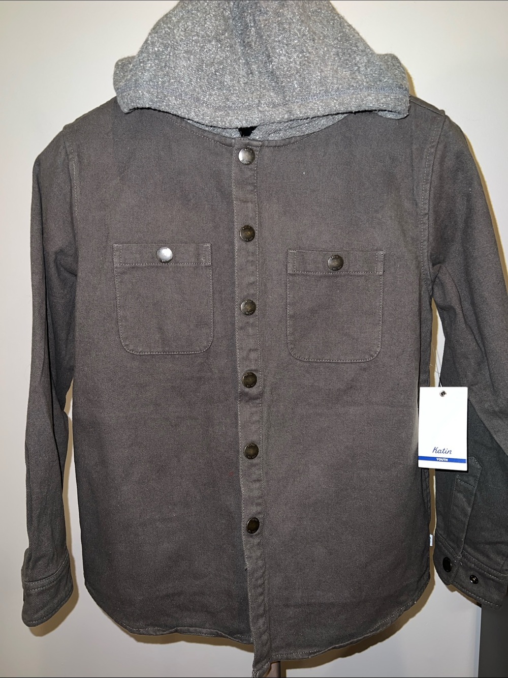 Katin kids/youth hooded Button-Up Shirt Jacket in green army with Gray hoodie